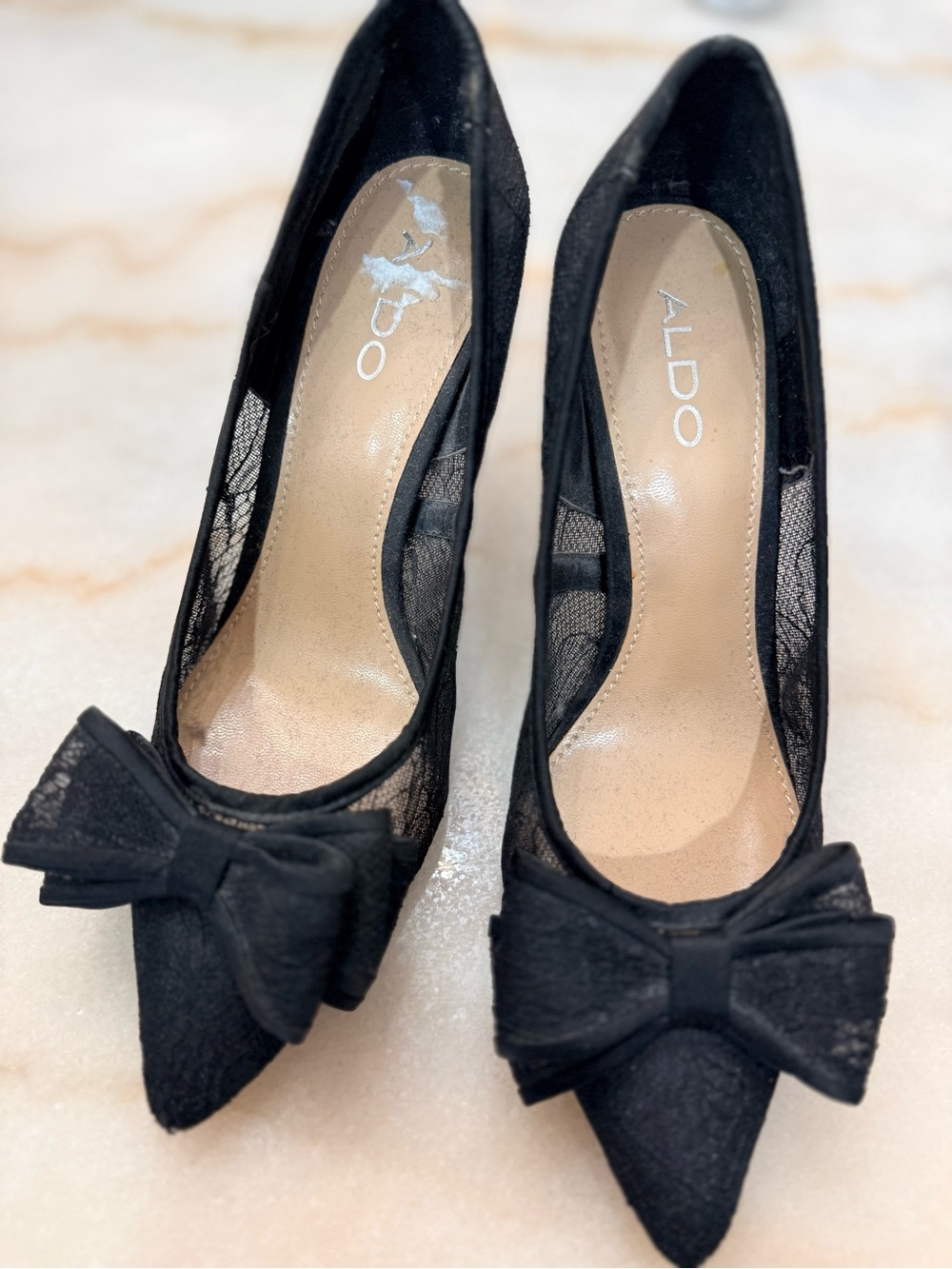 Aldo Black Lace Pointed-Toe Pumps with Bow